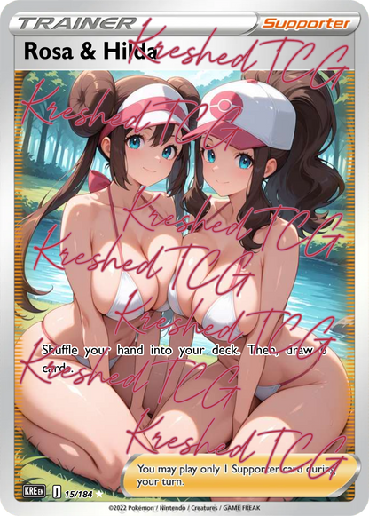 Rosa & Hilda Pokémon Full Art Holo – Anime Custom Card | KreshedTCG
