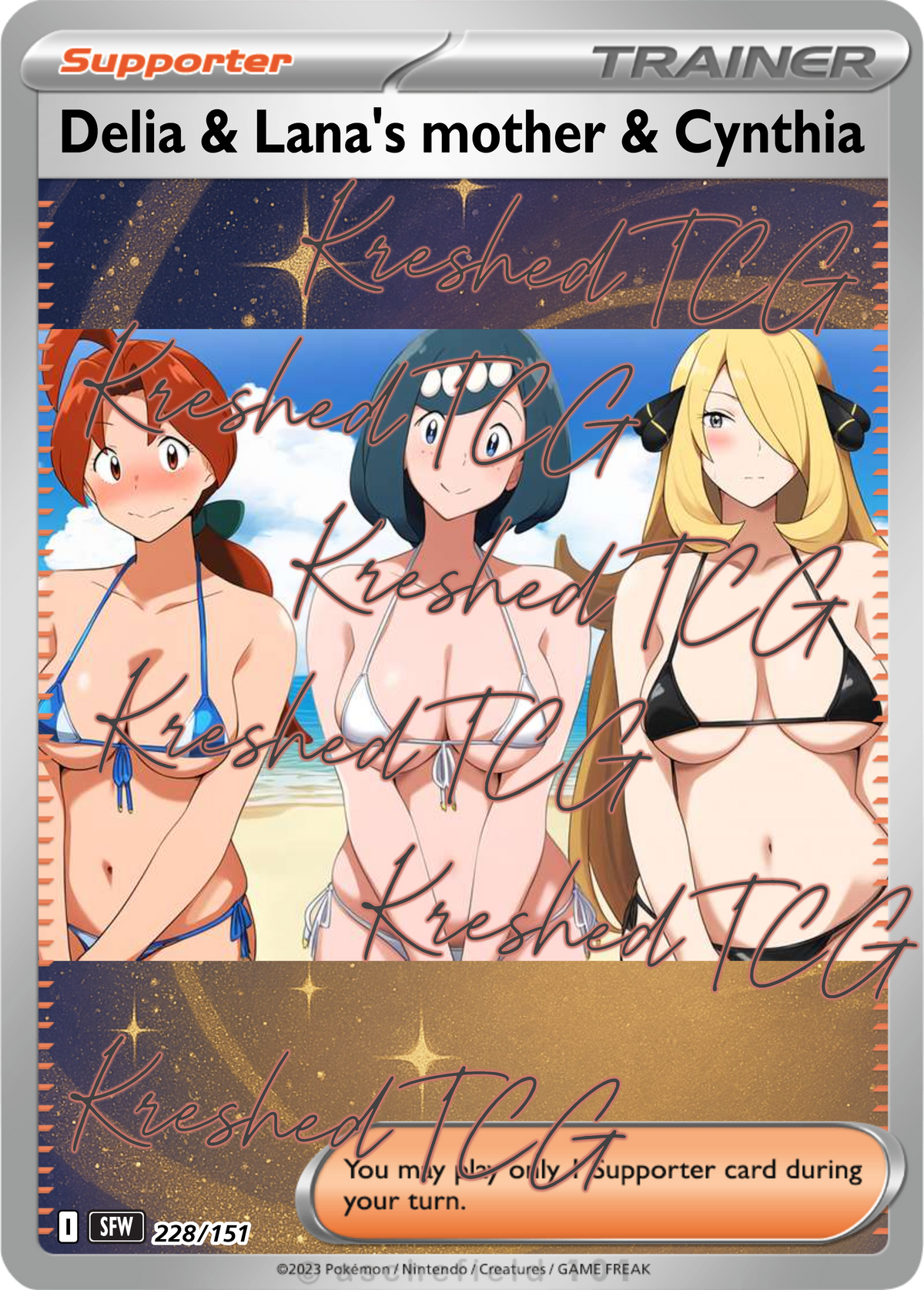 Delia & Lana's Mother and Cynthia Pokémon Full Art Holo – Anime Custom Card | KreshedTCG