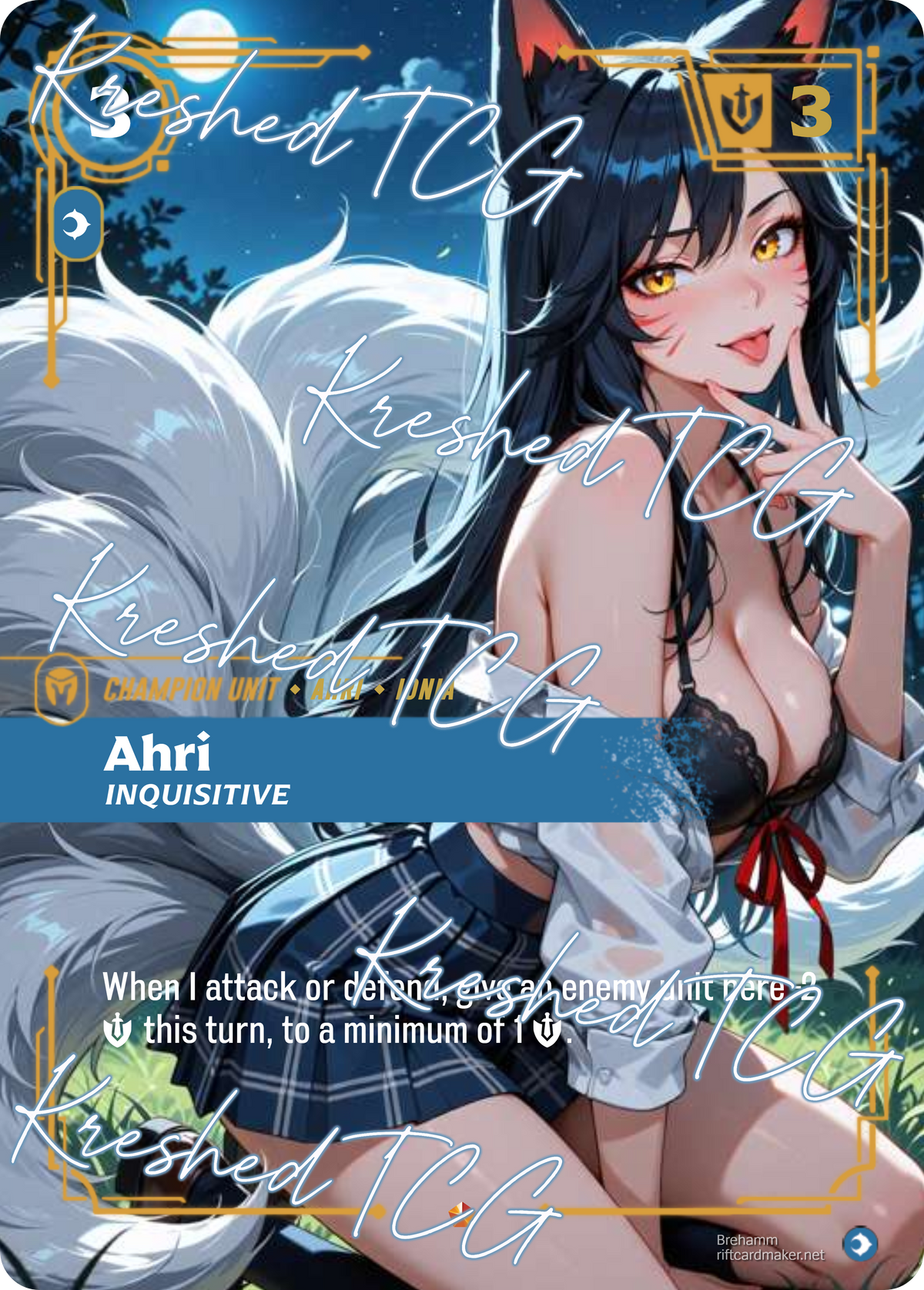 Ahri Inquisitive Riftbound Full Art Holo – Anime Custom Card | KreshedTCG
