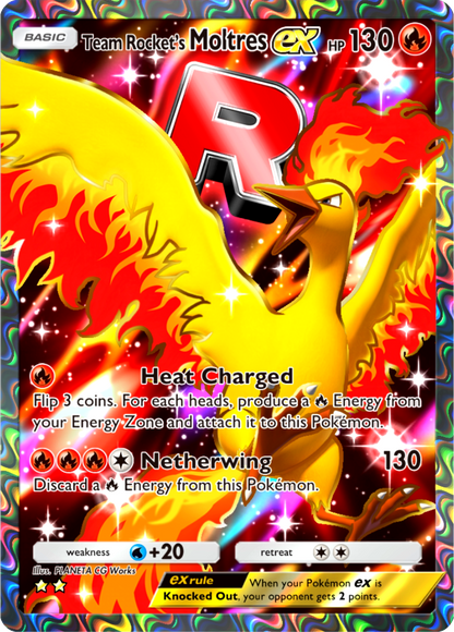 Team Rocket's Moltres EX Pokémon Pocket Full Art Holo – Anime Custom Card | KreshedTCG