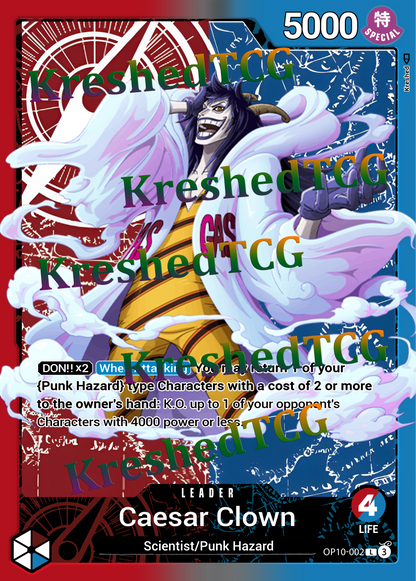 Caesar Clown OP10-002 One Piece Full Art Holo – Anime Custom Card | KreshedTCG