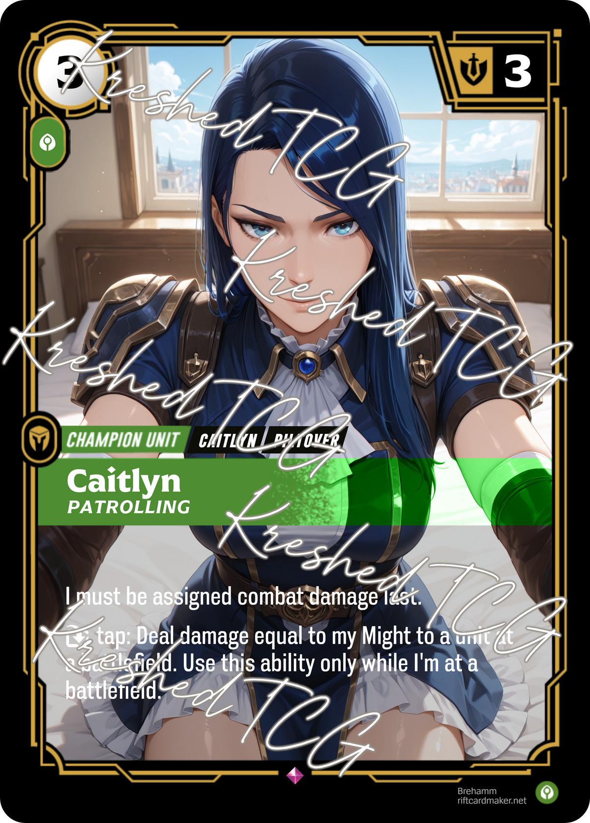 Caitlyn Patrolling Riftbound Full Art Holo – Anime Custom Card | KreshedTCG