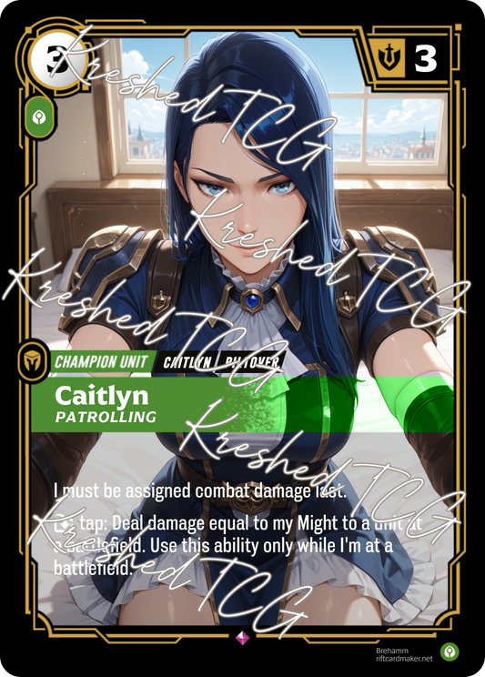 Caitlyn Patrolling Riftbound Full Art Holo – Anime Custom Card | KreshedTCG