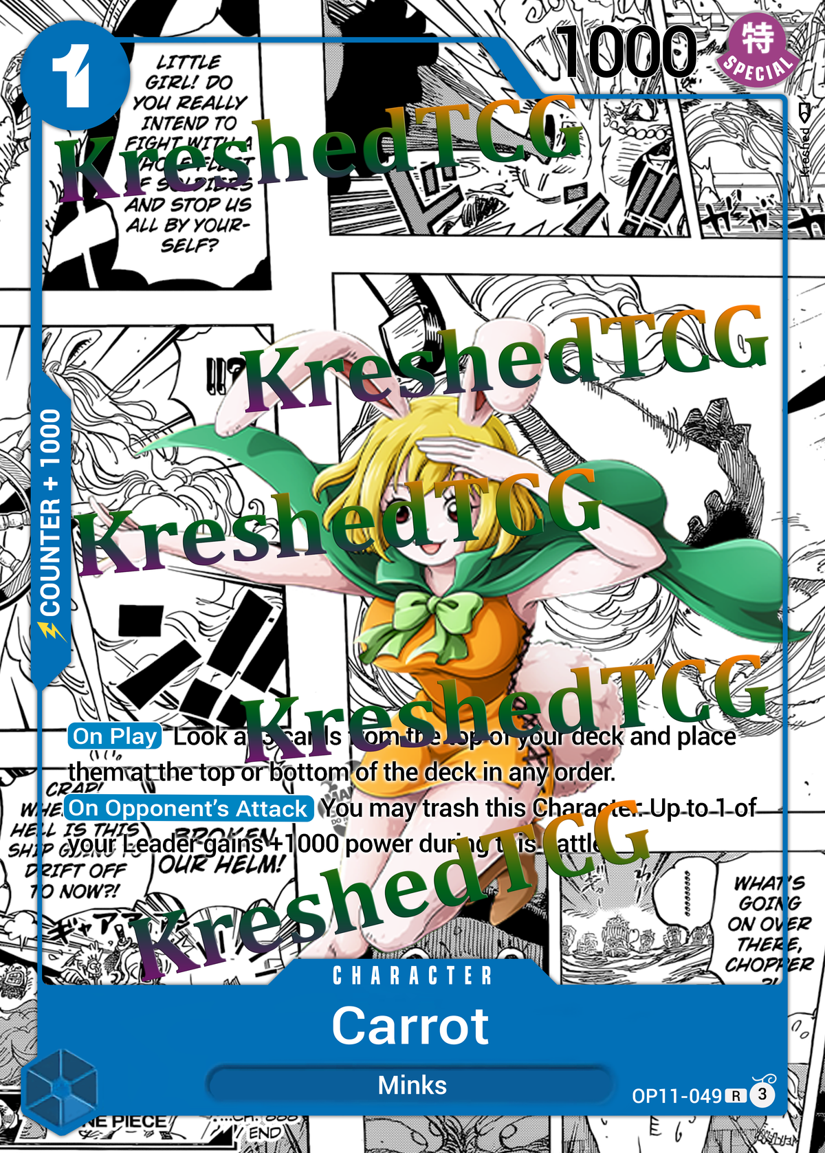 Carrot OP11-049 Manga Rare One Piece Full Art Holo – Anime Custom Card | KreshedTCG