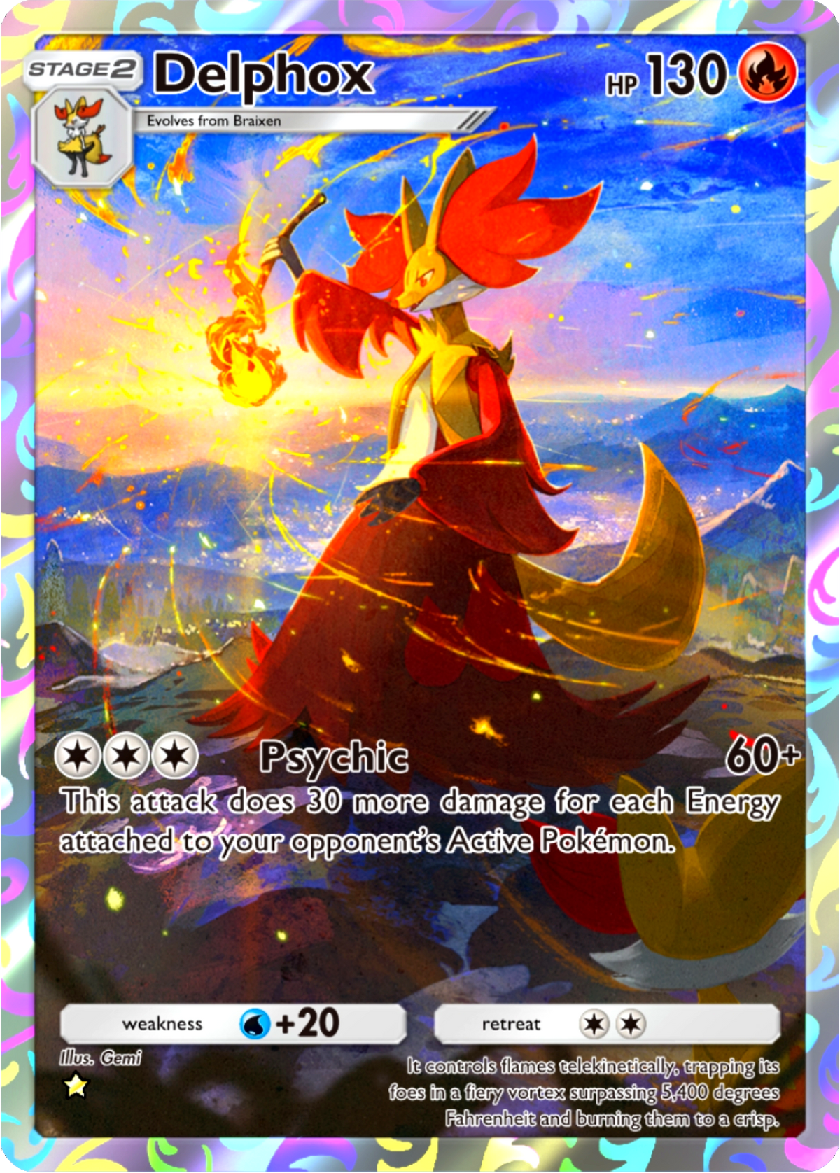 Delphox Pokémon Pocket Full Art Holo – Anime Custom Card | KreshedTCG