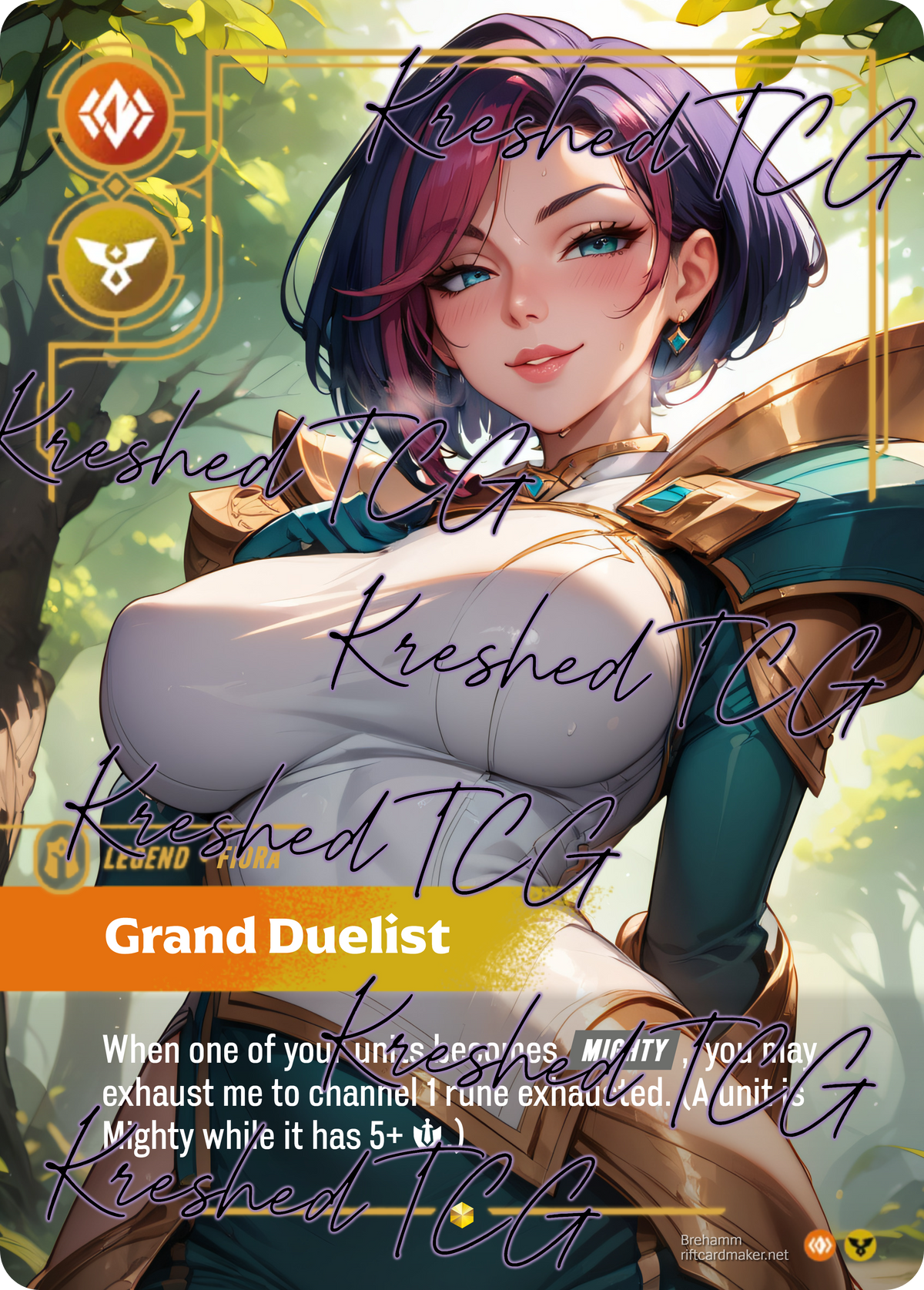 Fiora Grand Duelist Riftbound Full Art Holo – Anime Custom Card | KreshedTCG