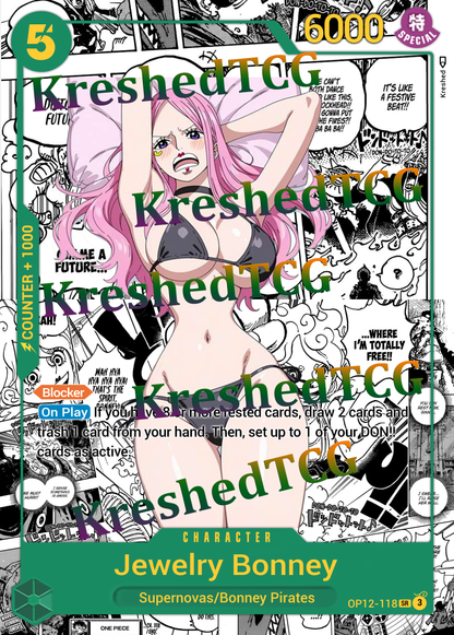 Jewelry Bonney OP12-118 Manga Rare One Piece Full Art Holo – Anime Custom Card | KreshedTCG
