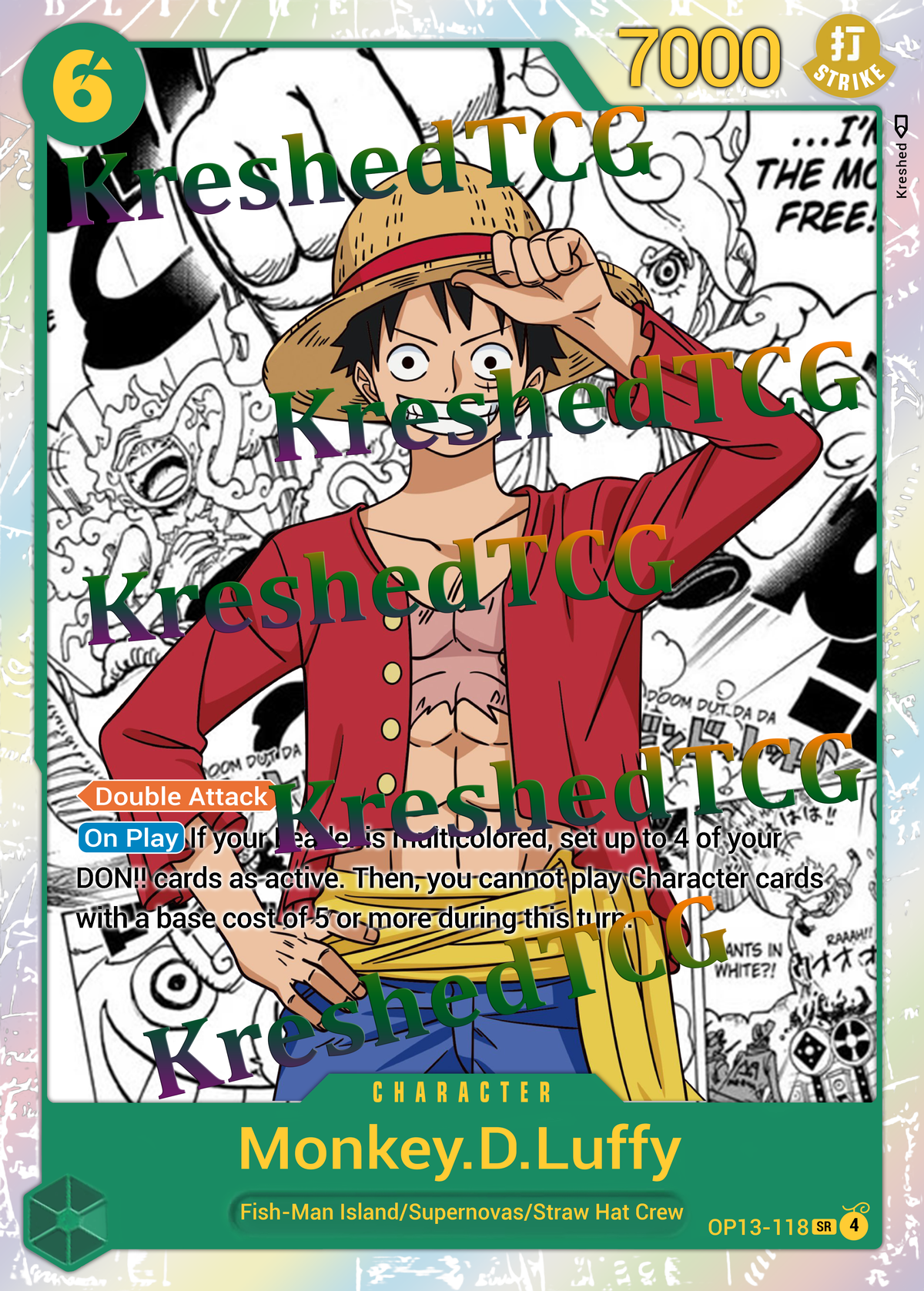 Monkey D. Luffy OP13-118 One Piece Full Art Holo – Anime Custom Card | KreshedTCG