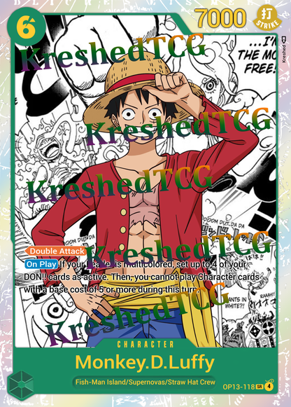 Monkey D. Luffy OP13-118 One Piece Full Art Holo – Anime Custom Card | KreshedTCG