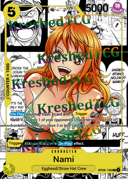 Nami OP08-106 Manga Rare One Piece Full Art Holo – Anime Custom Card | KreshedTCG