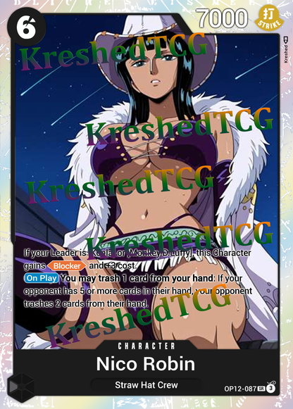 Nico Robin OP12-087 One Piece Full Art Holo – Anime Custom Card | KreshedTCG