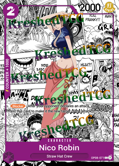 Nico Robin OP08-071 Manga Rare One Piece Full Art Holo – Anime Custom Card | KreshedTCG