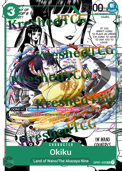 Okiku OP01-035 Manga Rare One Piece Full Art Holo – Anime Custom Card | KreshedTCG
