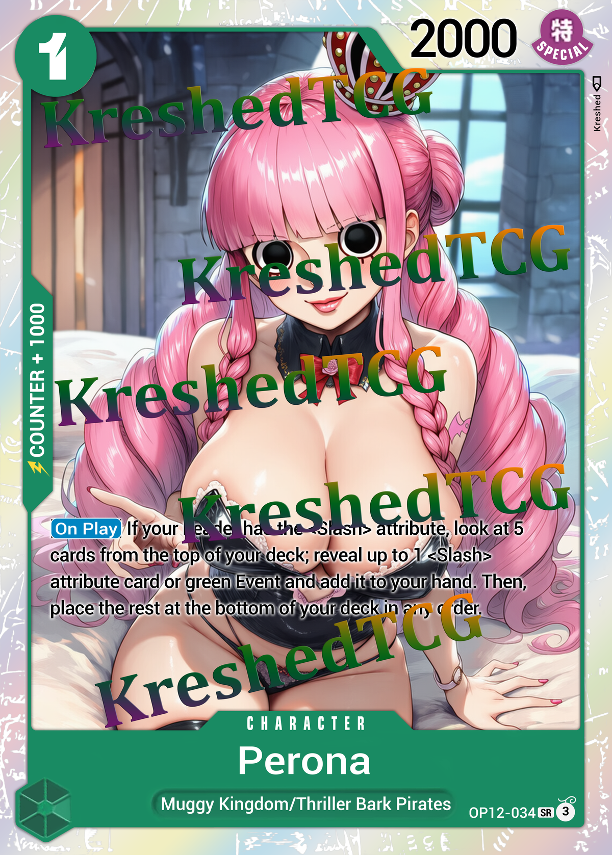 Perona OP12-034 Manga Rare One Piece Full Art Holo – Anime Custom Card | KreshedTCG