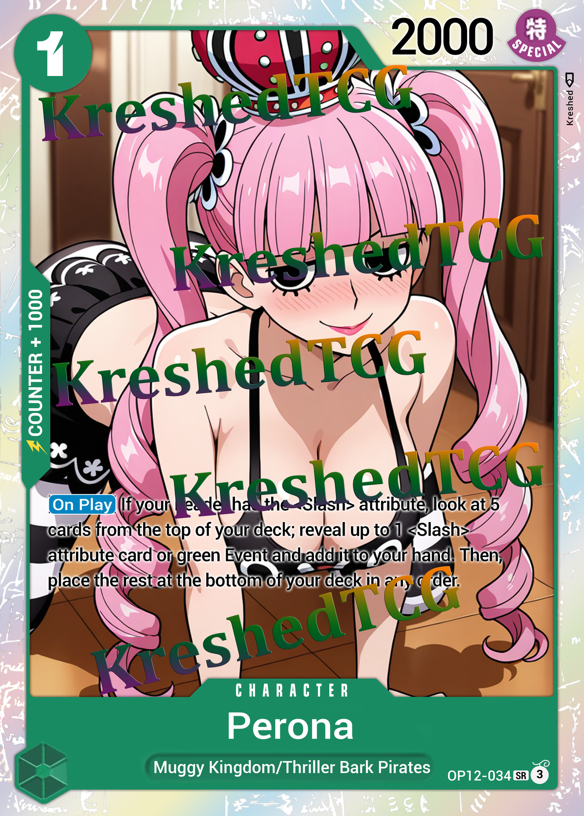 Perona OP12-034 Manga Rare One Piece Full Art Holo – Anime Custom Card | KreshedTCG