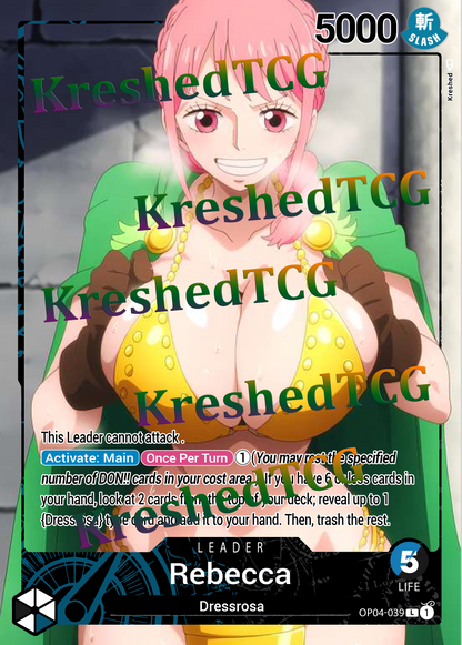 Rebecca OP04-039 Leader One Piece Full Art Holo – Anime Custom Card | KreshedTCG