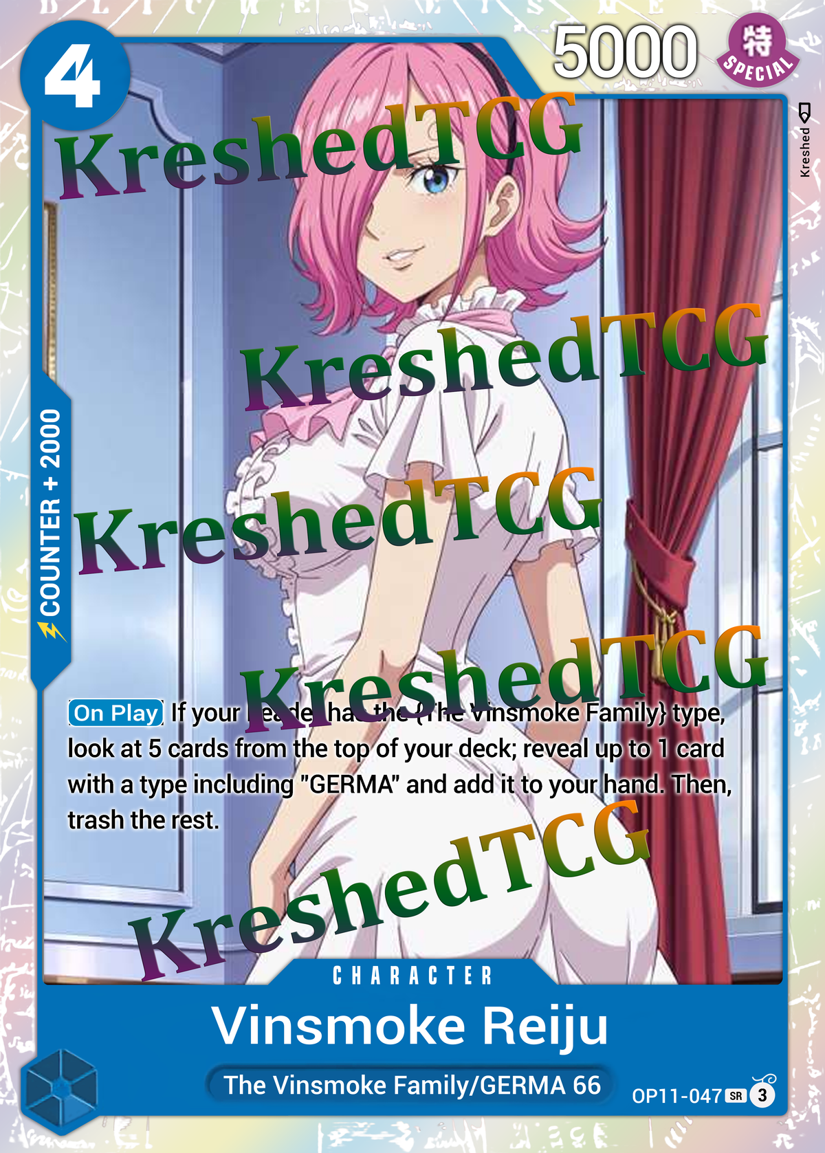 Vinsmoke Reiju OP11-047 One Piece Full Art Holo – Anime Custom Card | KreshedTCG