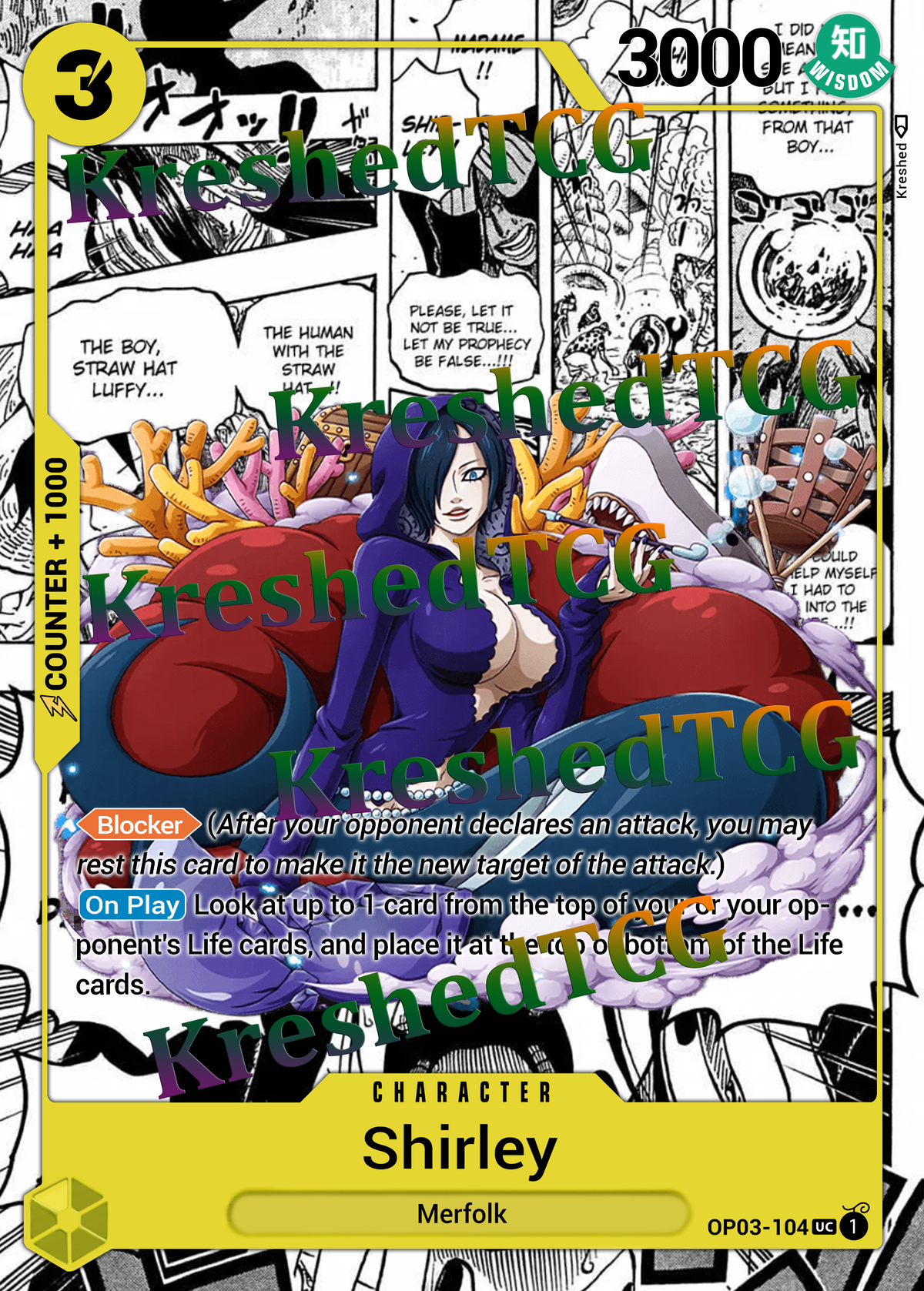 Shirley OP03-104 Manga Rare One Piece Full Art Holo – Anime Custom Card | KreshedTCG