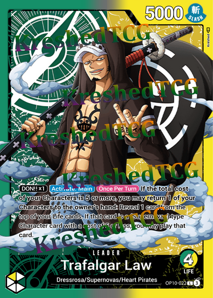 Trafalgar Law OP10-022 Leader One Piece Full Art Holo – Anime Custom Card | KreshedTCG