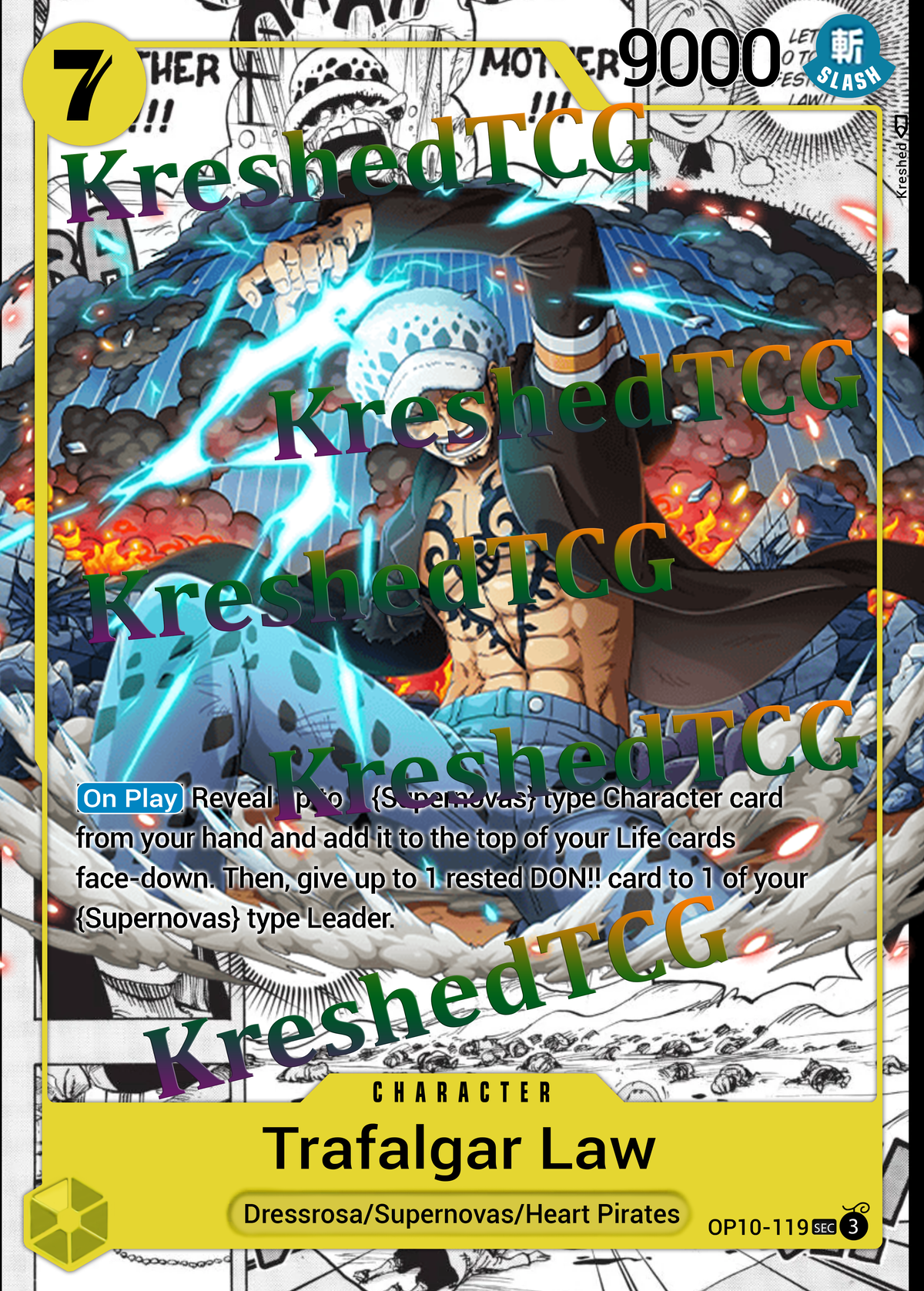 Trafalgar Law OP10-119 Manga Rare One Piece Full Art Holo – Anime Custom Card | KreshedTCG