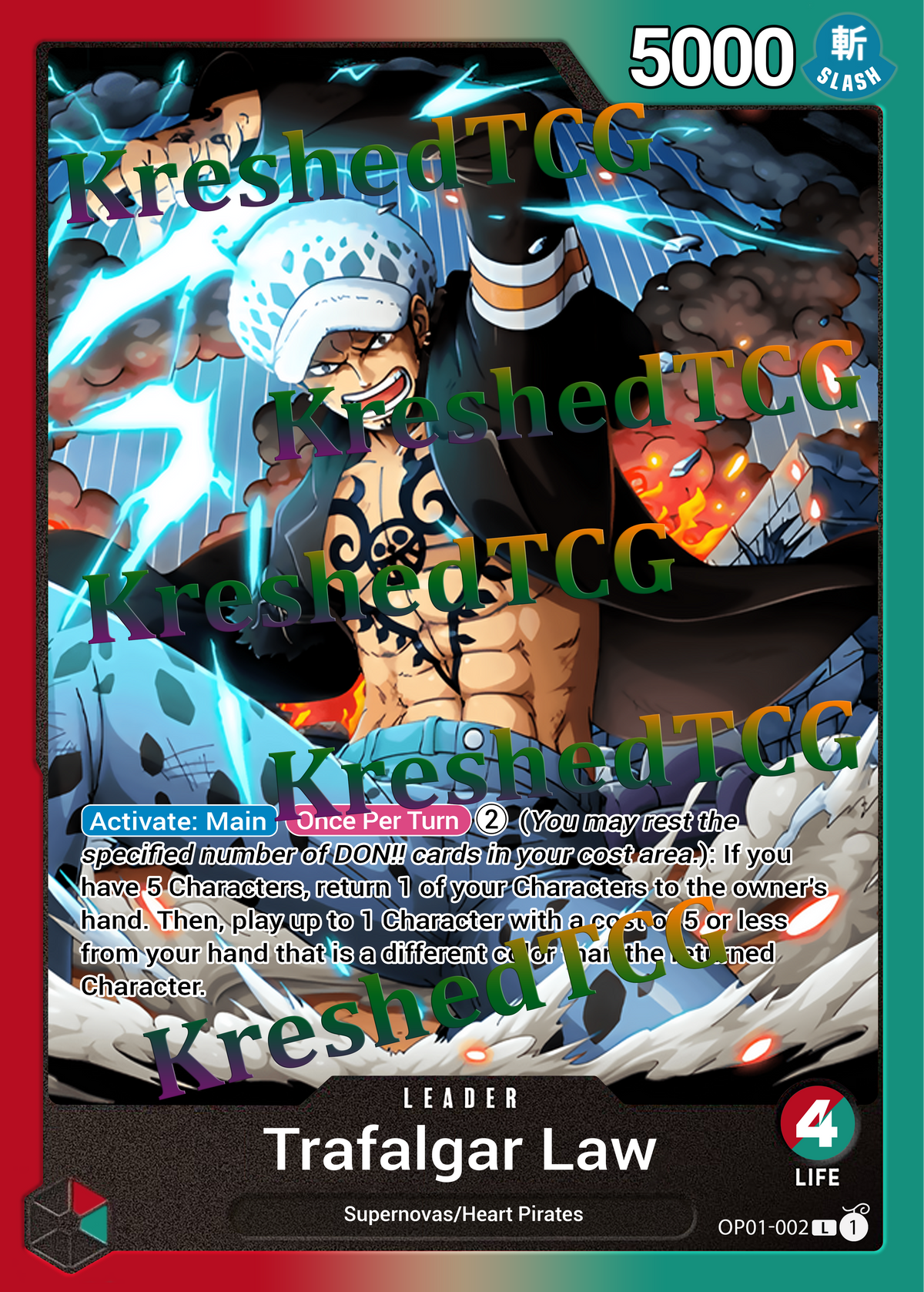 Trafalgar Law OP01-002 Leader One Piece Full Art Holo – Anime Custom Card | KreshedTCG