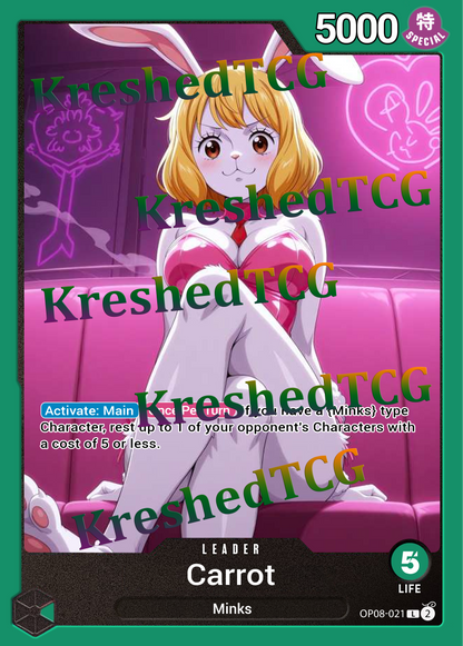 Carrot OP08-021 Leader One Piece Full Art Holo – Anime Custom Card | KreshedTCG