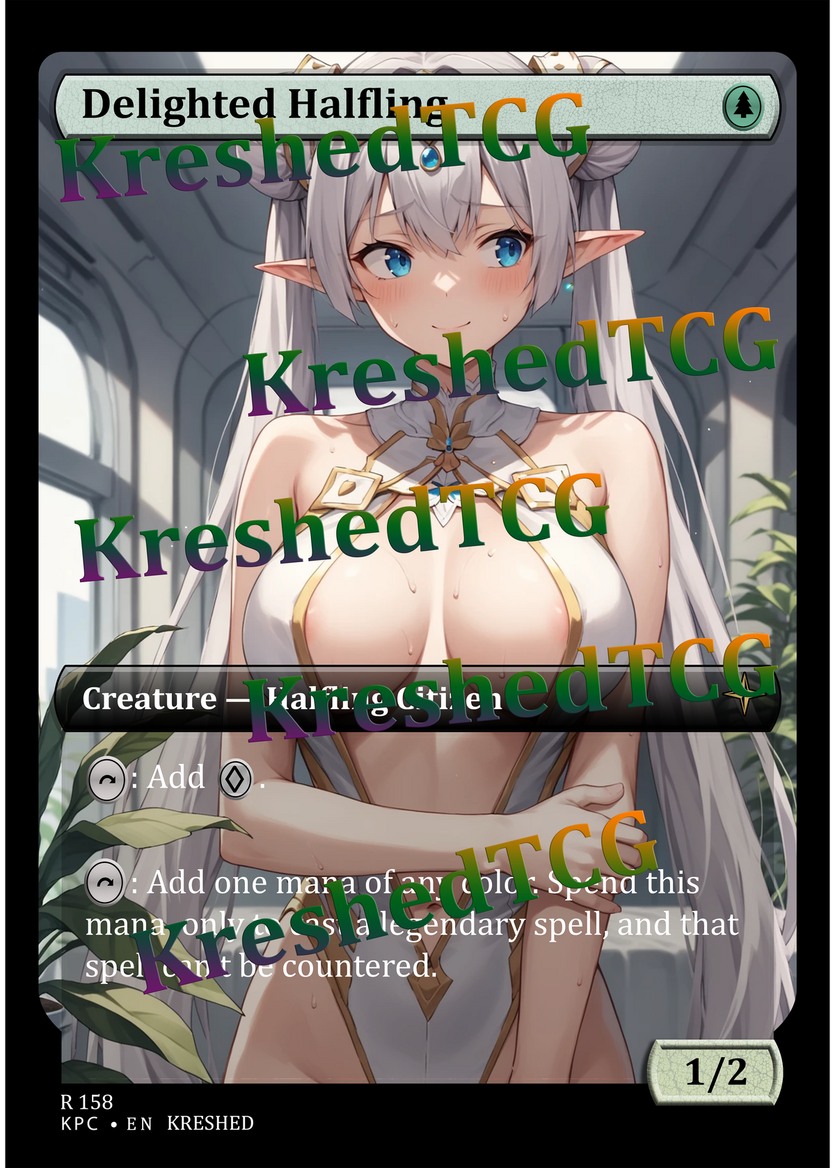 Delighted Halfling MTG Full Art Holo – Anime Custom Card | KreshedTCG