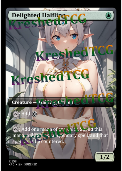 Delighted Halfling MTG Full Art Holo – Anime Custom Card | KreshedTCG