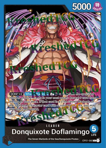 Donquixote Doflamingo Leader OP01-060 One Piece Full Art Holo – Anime Custom Card | KreshedTCG