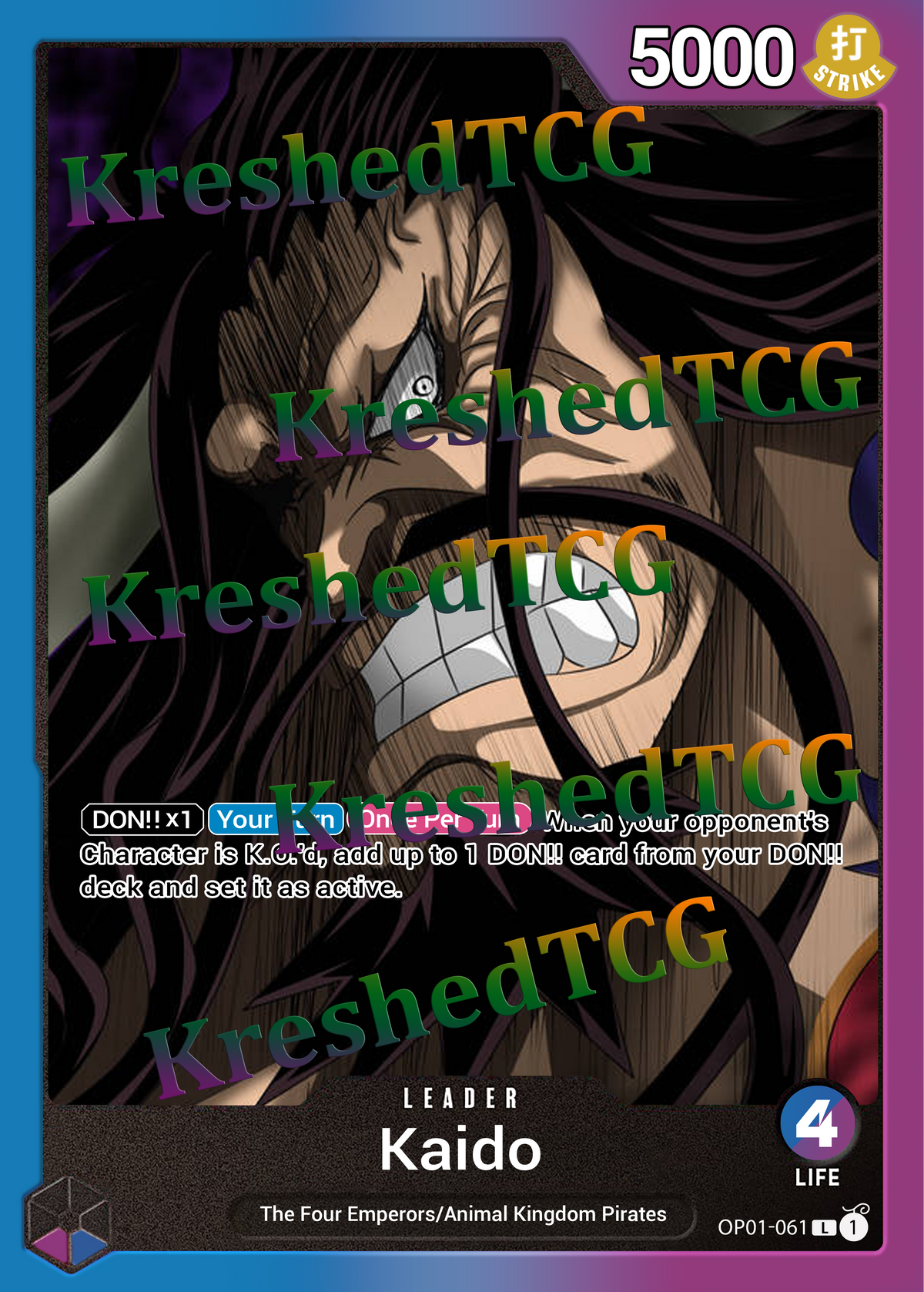 Kaido OP01-061 Leader One Piece Full Art Holo – Anime Custom Card | KreshedTCG